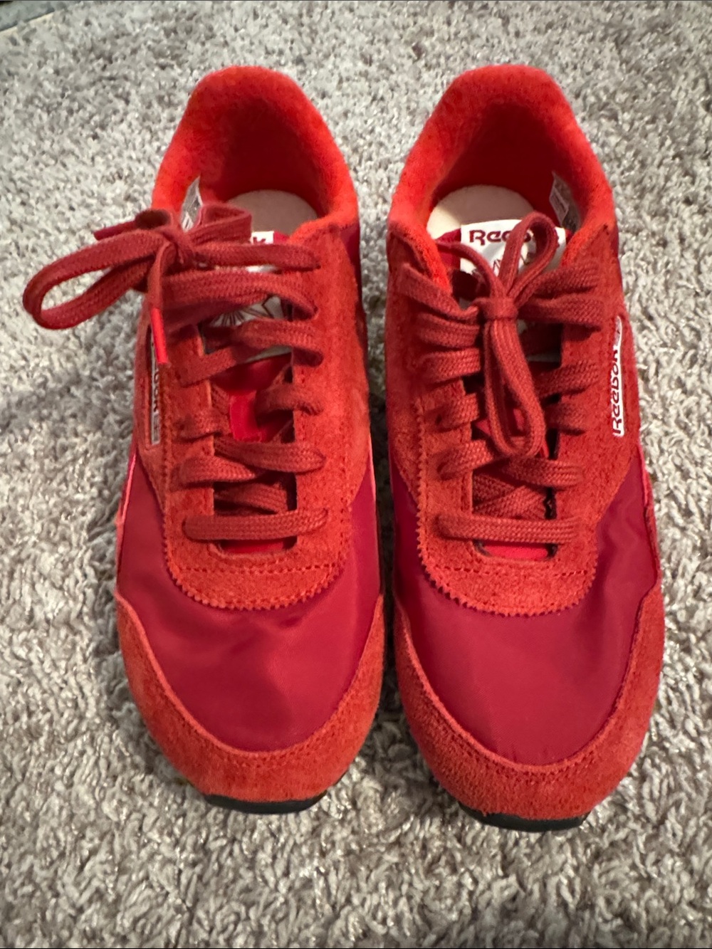 Reebok Women’s  Red Suede & Nylon Lace-Up Sneakers